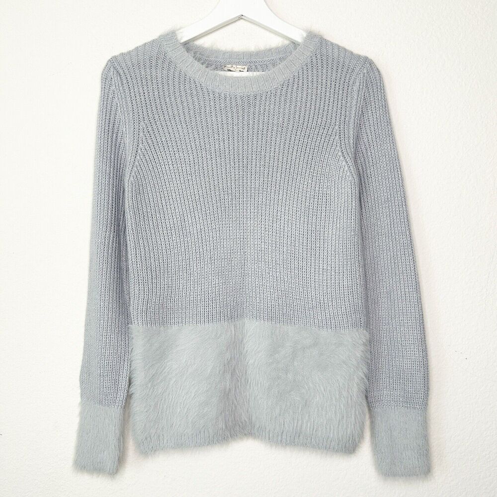 Hem & Thread Gray Faux Fur Hem , Cuff and Collar Sweater S